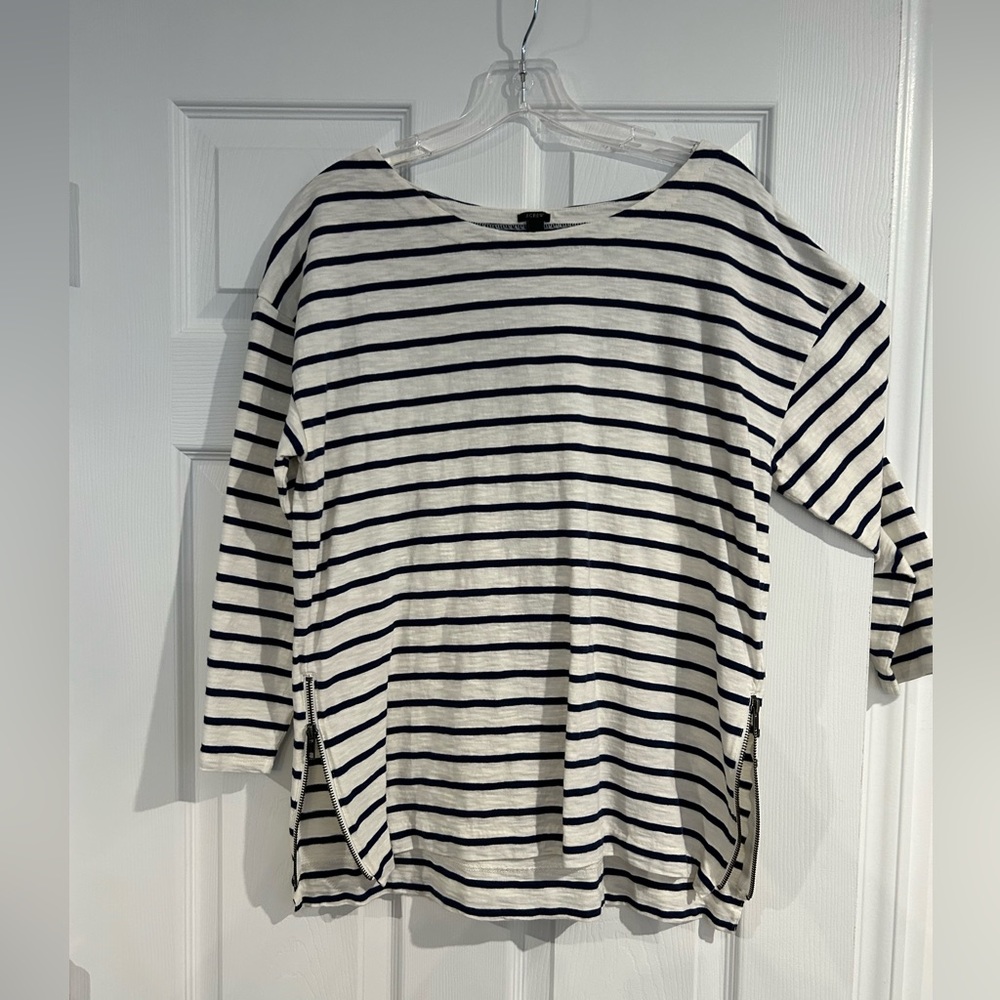 J.Crew white and navy striped shirt